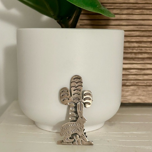 Jewelry - Silver Cactus and Rabbit Brooch